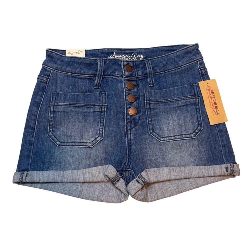 American Rag High Rise Button Fly Denim Shorts Size 0 Cuffed Stretch NWT
